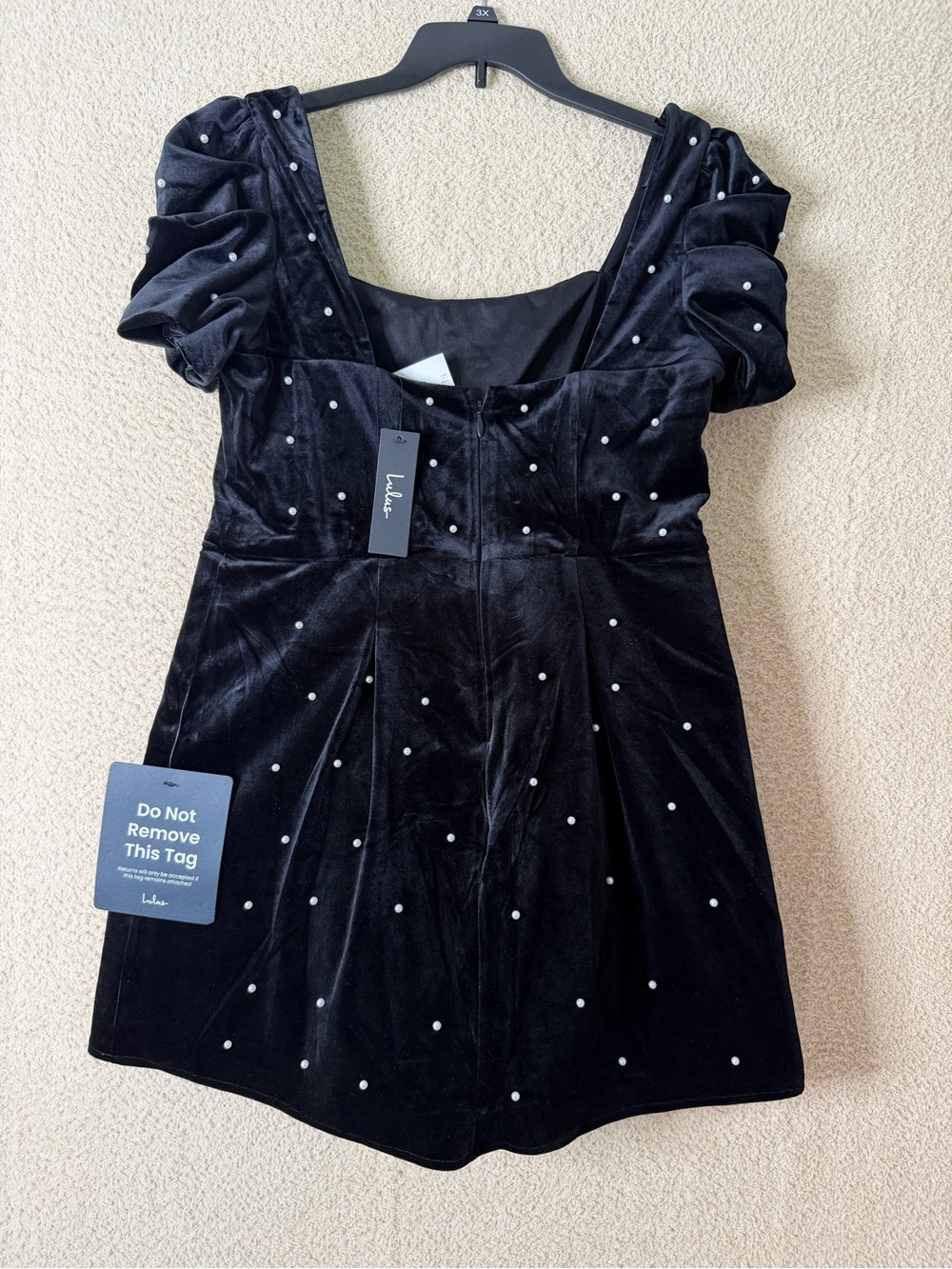 Lulus Luxe Possibilities Black Velvet Pearl Mini Dress Size XL NWT - Picture 3 of 12